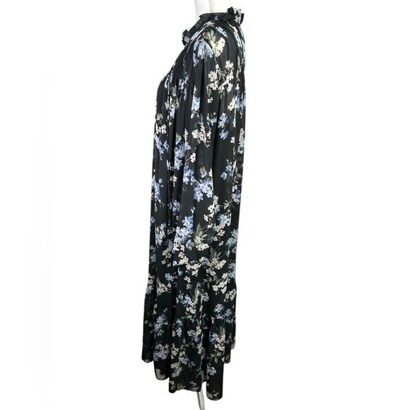 H&M Blogger Long Chiffon Dress Black Floral Large - Picture 11 of 14